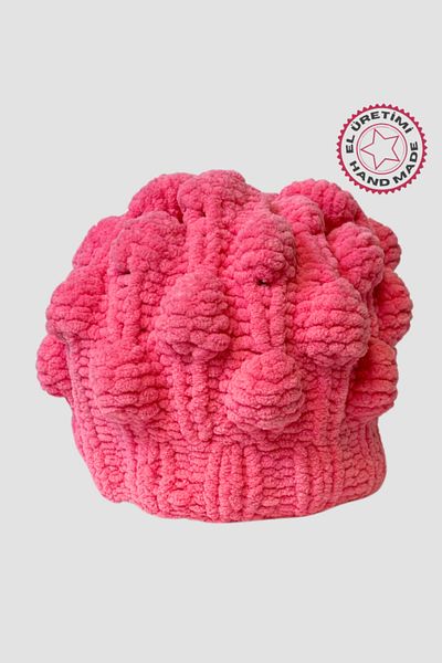 Uretti Tuğba 9352 - Pink Velvet String Beret - Handmade