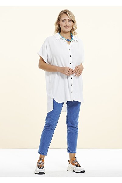 Even Plus Size - Büyük Beden Kadın Giyim Arkası Uzun Viskon Büyük Beden Gömlek
