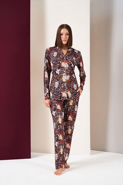 PJS Set de pijamale cu mânecă lungă cu nasturi pentru damă
