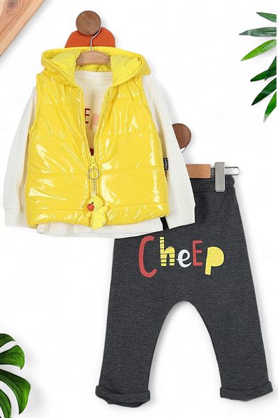 Ege Bebek Unisex 1-2-3-4 Years Old Civciv Detailed Inflatable Vest Seasonal 3 Pieces Bottom Top Set