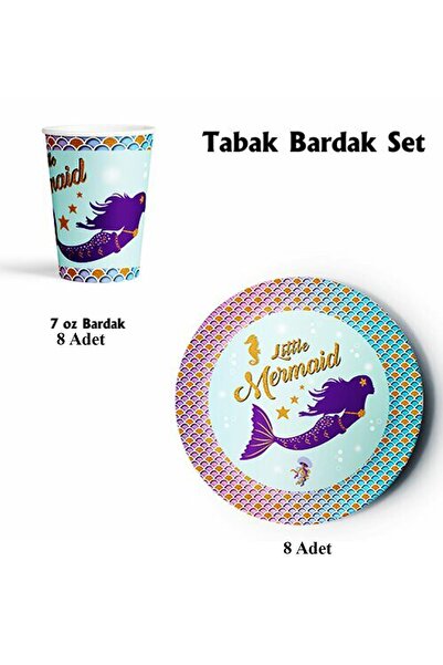 Patladı Gitti Σετ 8 τεμαχίων πιάτων και ποτηριών με θέμα τη γοργόνα για γενέθλια