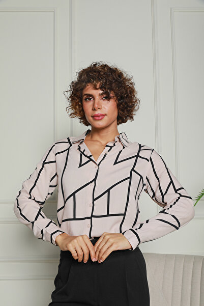 Butik Desenli Açık Pudra Viskon Gömlek 1500051