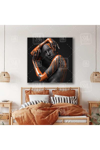 SML TABLO Femeie care pozează cu mâinile sale pictate în roz Decor magenta Pictură pătrată pe pânză