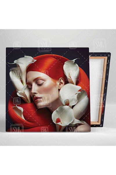 SML TABLO Model cu păr portocaliu cu flori de gala albe în părul lui Model Coiffeur Square Canvas Painting