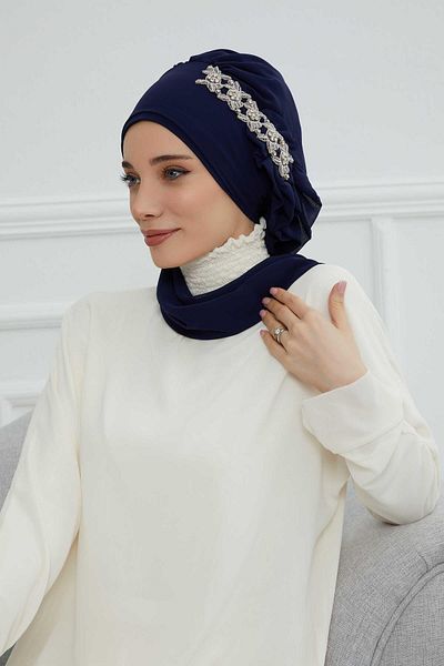 Aisha's Design Chiffon Ready Turban - with Side Ruffles and Stone Accessories, Ht-100,Ht-100