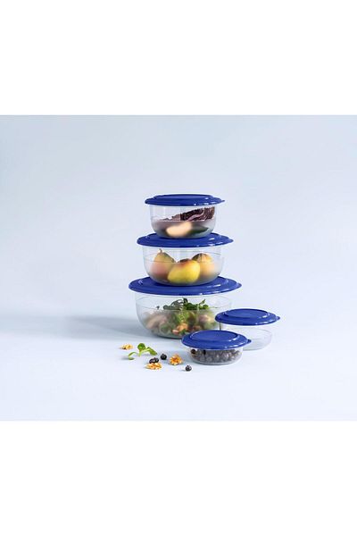 Tupperware Night Blue Crystal Bowl Serving Set of 5 - 275ml, 450ml, 1.1L, 2.1L, 3.5L