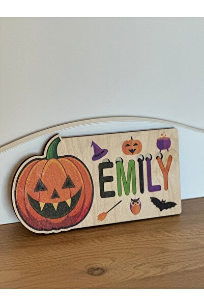 Hallowen Balkabağı İsimlik, Hediye İsimlik, Eğitici Ahşap İsimlik, Ahsap İsimlik, Cadılar Bayramı
