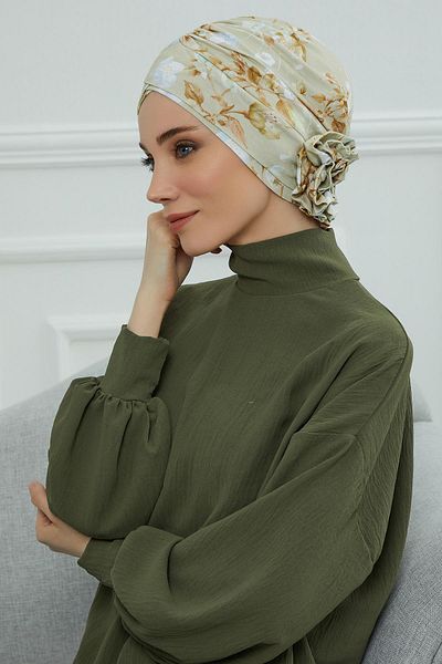 Aisha's Design بونيه منقوش عليه وردة متقاطعة - B-26yd