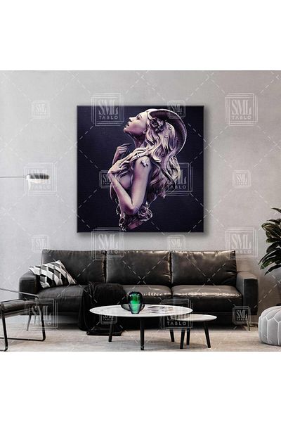 SML TABLO Model gotic cu coarne de capră și păr blond, pictură pătrată pe pânză