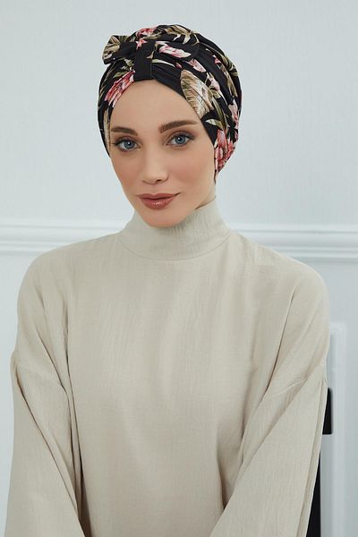 Aisha's Design نموذج B-7yd بونيه منقوش بفيونكة أمامية