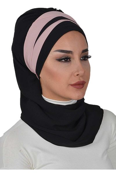 Ayşe Tasarım Double Colored Chiffon Ready Turban - Cross Sewn, with Scarf, ht-52,ht-52