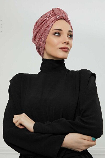 Aisha's Design Καπέλο με παγιέτες με λεπτομέρεια μπροστινής ζώνης, B-68P, Πούδρα