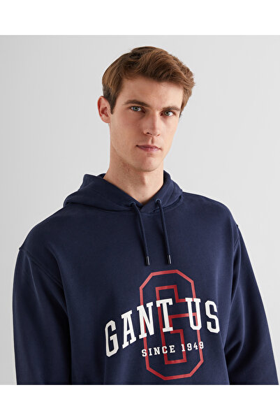 Gant Erkek Lacivert Relaxed Fit Kapüşonlu Logolu Sweatshirt