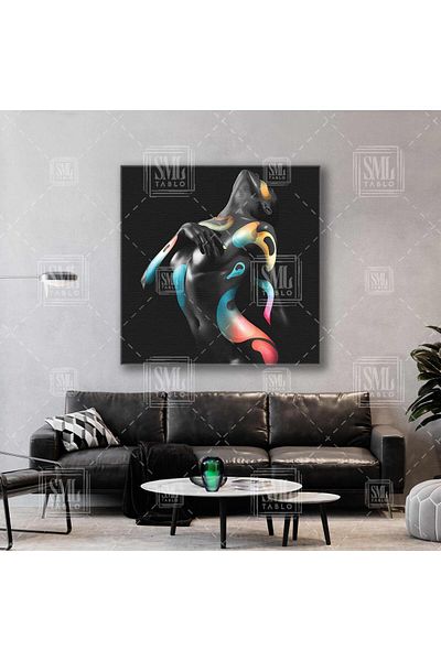SML TABLO Model cu detaliu neon Decor Pictură pătrată pe pânză
