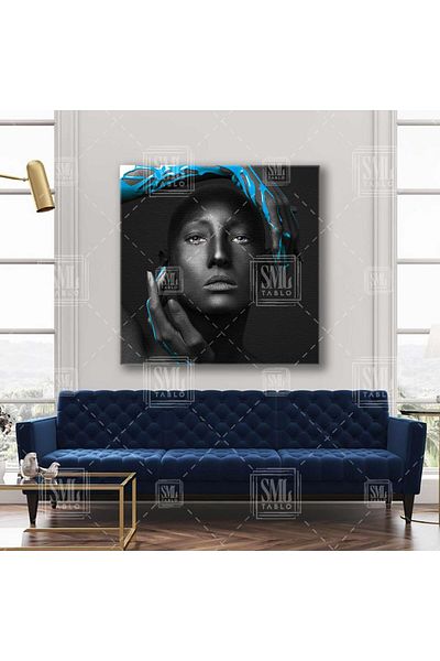 SML TABLO Model Cyan Decor Hands Blue Pictat pe pânză pătrată
