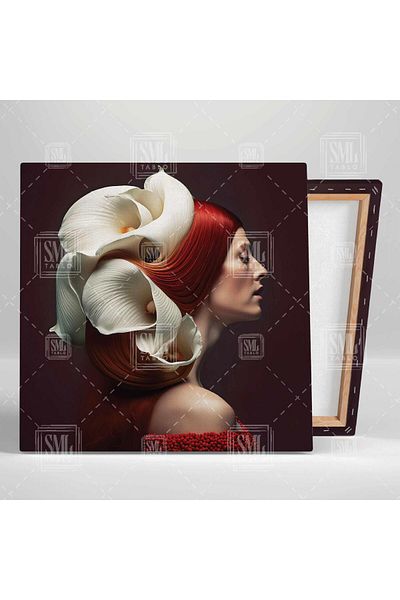 SML TABLO Modelul de păr roșu cu flori de gala albe în părul lui Coiffeur Square Canvas Painting