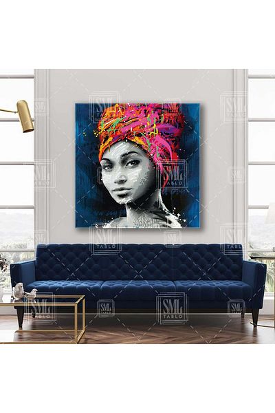 SML TABLO Ethnic Headed Model Grafitti Street Art Τετράγωνος πίνακας σε καμβά