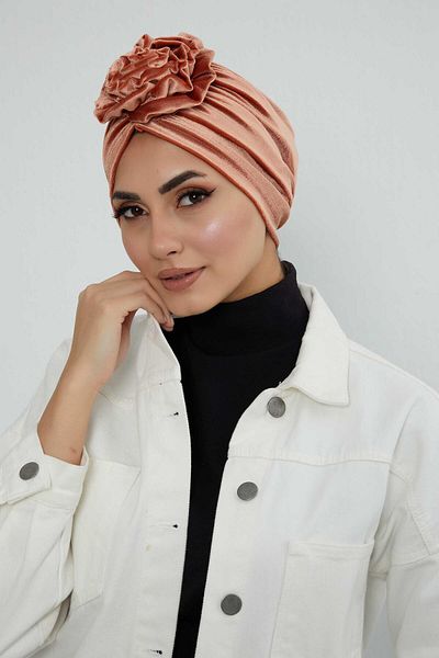 Aisha's Design بونيه مخملي وردي - موديل B-21kd
