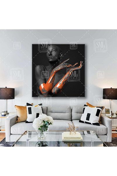 SML TABLO Femei cu mâinile pictate în roz Decor magenta Pictură pătrată pe pânză