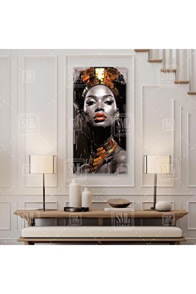 SML TABLO Gold Detaylı Tanrıça Model Boyuna Dikey Kanvas Tablo