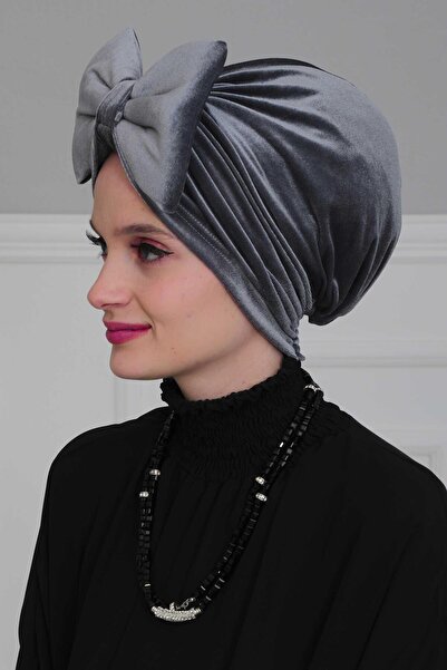 Aisha's Design Βελούδινο μπονέ με γιγαντιαίο φιόγκο, B-11K, Γκρι