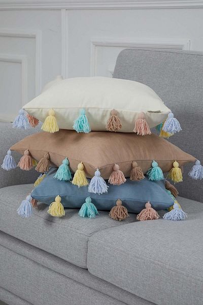 Aisha's Design Colorful Tasseled Throw Pillow Cover - K-280