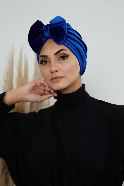 Ayşe Tasarım Velvet Bonnet with Bow Detail - B-27K