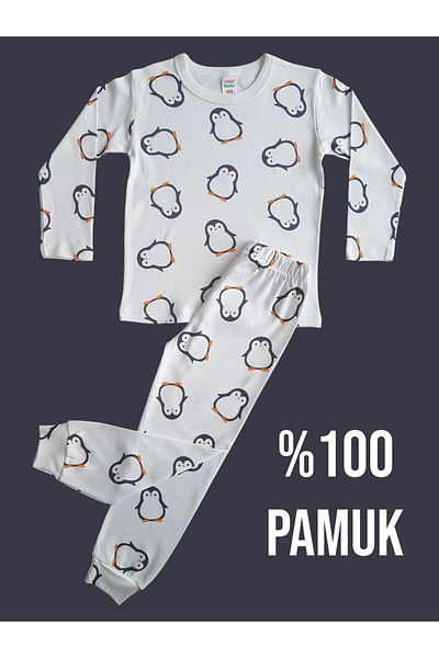 Çamaşır Bahçesi Mintás hosszú ujjú pizsama gyerekeknek - # nyomtatott pizsamagomba # mosókert # pingvin2mintás pizsama