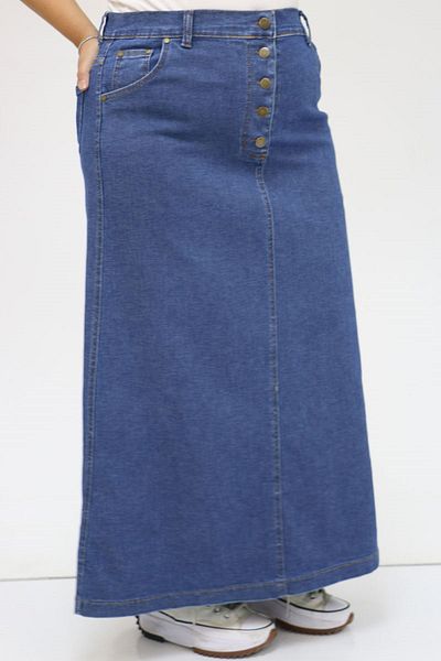 Eslina 45002-1 Μπροστινή τζιν φούστα με κουμπιά Plus Size - Σκούρο Μπλε