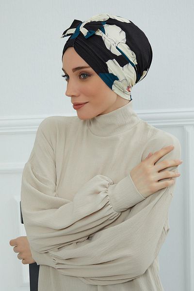 Aisha's Design نموذج B-7yd بونيه منقوش بفيونكة أمامية