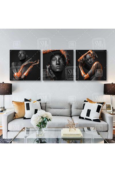 SML TABLO Vopsele roz de la mână care curge pentru femei Magenta Decor Combinație triplă Set de 3 picturi pe pânză