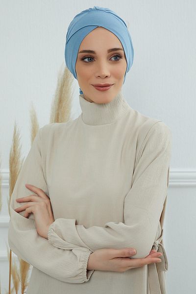 Aisha's Design غطاء رأس من القطن الممشط بحزام - موديل B-31