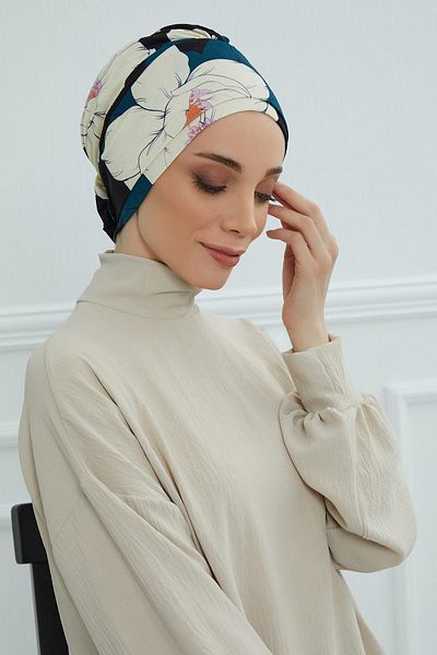 Aisha's Design بونيه قطن ممشط منقوش - موديل B-53yd