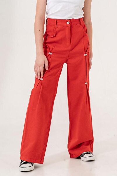 GİYİCEM بنطال بناتي من الكتان مع بونتريز أمامي