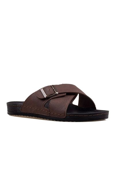 ARYAN Men's Cross Belted Slippers Brown