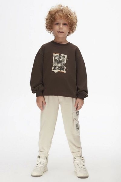 nk kids Кафяв пуловер за момчета с тигър