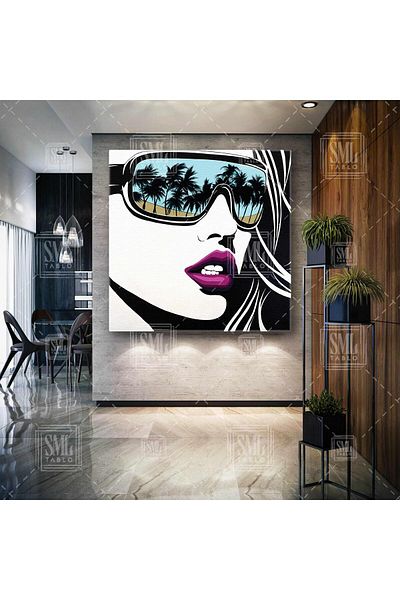 SML TABLO Model reflectat în palmieri Ochelari Moda Ilustrație modernă Pictură pătrată pe pânză