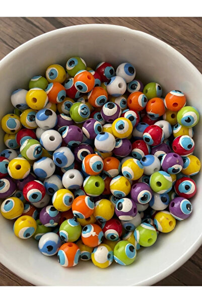 312 KONSEPT 100 Adet 8 Mm Renkli Plastik Nazar Boncuğu Takı Hobi El Işi Delik...