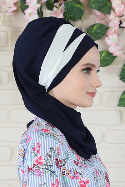 Ayşe Tasarım Double Colored Chiffon Ready Turban - Cross Sewn, with Scarf, ht-52,ht-52