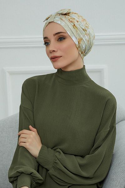 Aisha's Design نموذج B-7yd بونيه منقوش بفيونكة أمامية