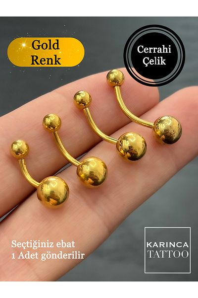 Karınca Piercing Gold Color Belly Piercing (Ant Tattoo)