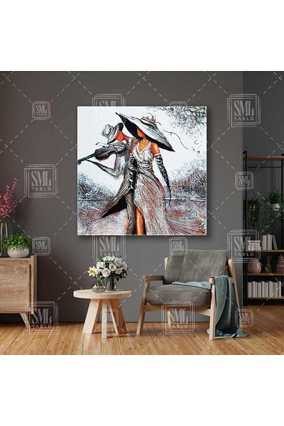 SML TABLO Model cu violinist și pălărie, aspect gravat, pictură decorativă pătrată pe pânză