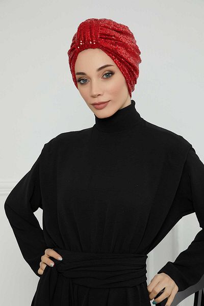 Aisha's Design غطاء رأس مزين بالترتر - تفاصيل الحزام الأمامي، b-68p