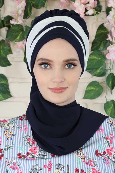 Ayşe Tasarım Double Colored Chiffon Ready Turban - Cross Sewn, with Scarf, ht-52,ht-52