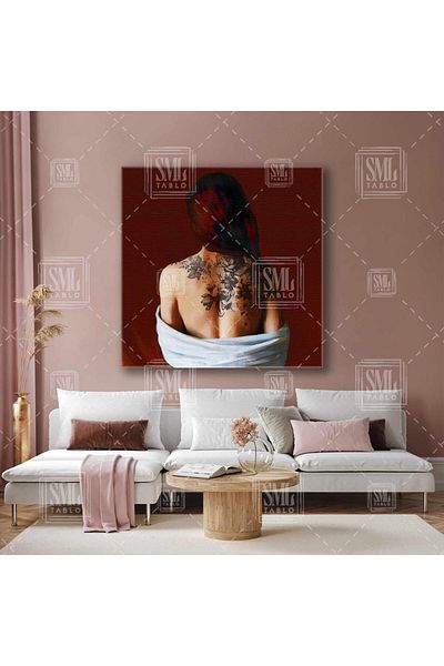SML TABLO Model cu tatuaj de flori pe umăr, model cu urme de perie, pictură pătrată pe pânză