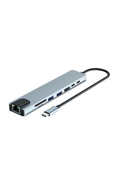 Choice GRAY Type C Extender 8 in 1 USB HUB with HDMI Laptop Converter USB C to USB 3.0 2.0 Disk Ethernet Ca