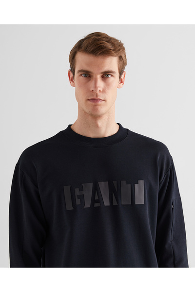 Gant Ανδρικό φούτερ με λογότυπο με λαιμόκοψη σε μαύρο χρώμα