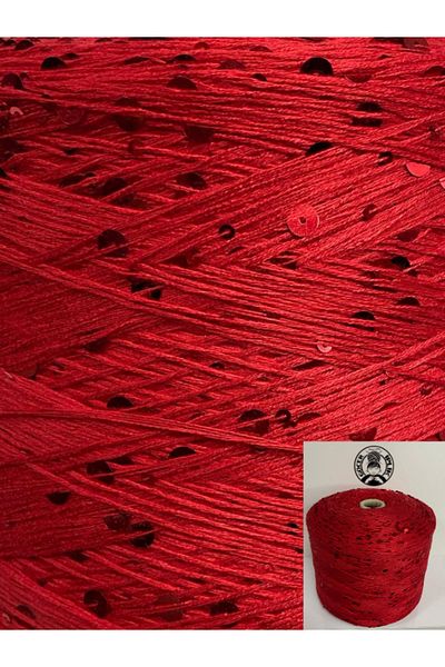 göçer 100% Cotton 3mm 6mm Large Sequin Red Visual 200 Gr