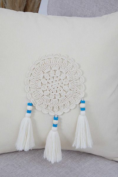 Aisha's Design Hand Knitted Detailed Tasseled Throw Pillow Cover,k-275