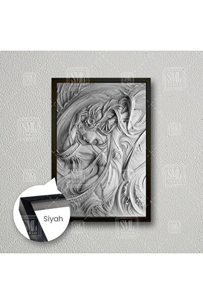 SML TABLO Oryantel Dansçı Kadın Heykel Rölyef Çerçeveli Dikey Kanvas Tablo